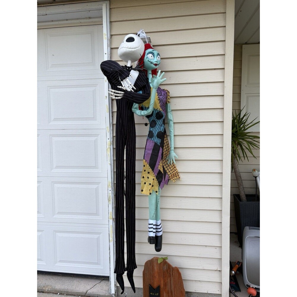 Jack, Skellington, And Sally (with Lights) Halloween Decoration 6 Feet- Hanging